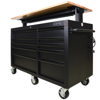 Armoire à outils 142 cm, 10 tiroirs, acier thermolaqué noir, OEM, verrouillable, hauteur réglable, fermeture amortie, sur roulettes, pour mécanicien, garage