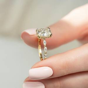Vintage-Inspired <b>Cushion</b> Cut Moissanite Gemstone Ring Hidden Halo and Double Four Claw Setting for Wedding or Gift - Product Image 2