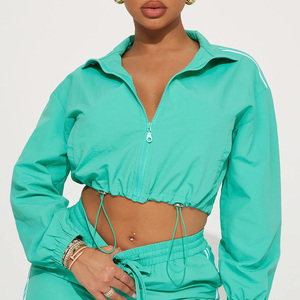 <b>Ladies</b> Crop Windbreaker <b>Jacket</b> and Pants Set Two Piece Streetwear Outfit <b>Lightweight</b> Waterproof Custom Logo Tracksuit 2026 - Product Image 2