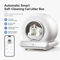 Bac à litière pour chat automatique et autonettoyant, série Sphere Premium en plastique, design intégré anti-pincement, grand espace de 65L, capacité de 9L pour les déchets