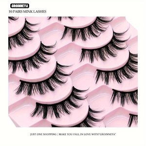Set de 10 Pares de Pestañas Postizas 3D Voluminosas Semimanuales de 0.07mm de Grosor Diseñadas para un Look Dramático con Aspecto Desordenado y Denso - Product Image 2