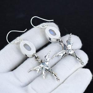 Women's High-Grade Unique Rainbow <b>Moonstone</b> Oval Cut Bezel Setting Drop <b>Earrings</b> Trendy & Cute Personality Design - Product Image 4