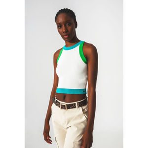 Top Corto Azul Acanalado para Mujer, Chaleco Transpirable de Punto con Cuello Cuadrado, Camiseta Corta Sexy para Discoteca, Talla Única - Product Image 1