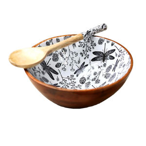 Precio al por mayor cuenco de madera para servir con cuchara decoración del hogar cuenco para mezclar ensaladas de Color Natural hecho a mano para la mesa del comedor - Product Image 4