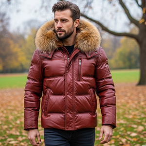 เสื้อแจ็คเก็ตหนังพัฟเฟอร์มีฮู้ดขนสุนัขจิ้งจอก ระบายอากาศได้ดี ลายสก็อต สำหรับผู้ชาย ใส่ได้ในฤดูร้อน - Product Image 2