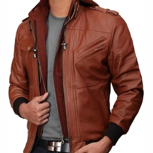 New 2025 Low price Unique quality Custom <b>Sheepskin</b> Bomber <b>Jacket</b> High Quality Leather <b>Jacket</b> - Product Image 3