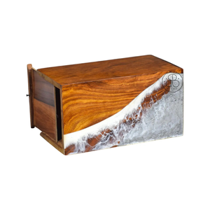 Handcrafted Rosewood Cremation Urn Ocean Wave Resin Inlay Design Memorial <b>Keepsake</b> For Human <b>Ashes</b> - Product Image 2