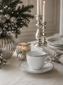 Durable Porcelain <b>Set</b> 6-pcs Round Espresso Coffee Cups w/ Saucers 10 cl (3.38 fl oz) Elegant Luxury Design Platinum Excelsa - Product Image 3