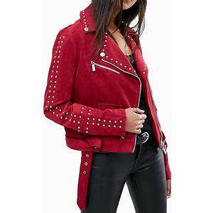Chaqueta de Cuero Personalizada para Mujer, Color Rojo, 100% Gamuza, Venta al por Mayor 2026 - Product Image 5
