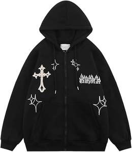 Embroidery <b>Hoodies</b> Men Hip Hop Jacket <b>Zip</b>-Up Hoodie Regular Fit Breathable <b>Pocket</b> Winter 100% Cotton Sweatshirt - Product Image 1