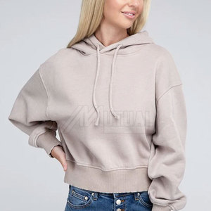 Venta al por mayor de OEM Servicio Ligero 100% algodón lavado con ácido Sudadera con capucha para las mujeres de color sólido cuello con capucha para la temporada de otoño - Product Image 6