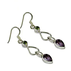 Boucles d'oreilles pendantes en argent 925 avec péridot et améthyste pour femmes, idée cadeau tendance - Product Image 3
