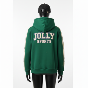 Sudadera con Capucha para Mujer, Algodón GSM, Poliéster, Felpa, Paneles de Manga en Contraste Verde, Logotipo Bordado Personalizado, Sudaderas Básicas para Mujer - Product Image 2