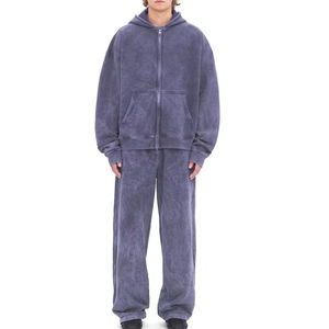 Conjunto Deportivo Personalizado de Alta Calidad para Hombre, Sudadera con Capucha y Cremallera, Lavado Ácido, Sudadera Extra Grande y Pantalones Deportivos, Ropa Urbana, 100% Algodón, Liso - Product Image 2