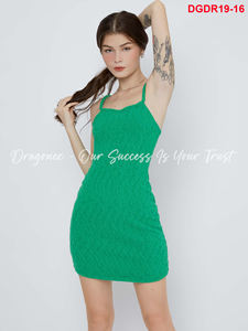 Vestido de Punto Verde DR19 Vietnam Mini vestido sin mangas mujer básico playa vestido sin espalda ajustado vestidos de verano elegante personalizado - Product Image 3