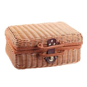 Panier de pique-nique de voyage boîte de rangement en rotin valise vintage faite à la main - Product Image 1