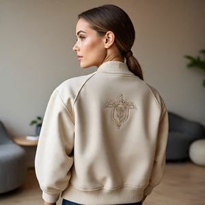 Femmes Crop Laine Varsity Vestes Couleur Unie Collège Laine Veste Dames Automne Hiver Imprimer Broderie Courte Varsity Vestes - Product Image 5