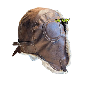 Chapeau d'aviateur en cuir véritable avec doublure en fausse fourrure, bonnet d'hiver à oreilles rabattables pour pilote - Product Image 3