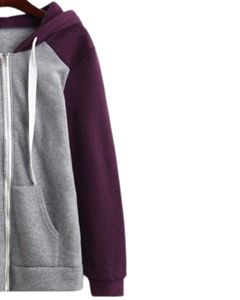 Sudadera con Capucha y Cremallera, Manga Raglán, Color Gris Morado, con Bolsillos Delanteros, Informal, Unisex, Suave, Cómoda, Estilo Urbano - Product Image 3