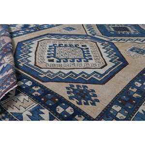 Alfombra Turca, Alfombra Vintage Extra Grande de 7.2x12.6 pies, Alfombra de Lana Ikat Azul - Product Image 4