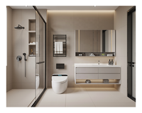 Meuble de salle de bain mural moderne en mélamine de luxe avec effet marbre suspendu, style ardoise, pour rangement et vasque