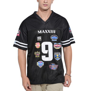 Maillots de football personnalisés sublimés à col en V en mesh pour hommes, noirs, à manches courtes, respirants, vêtements de sport décontractés pour l'extérieur, t-shirts - Product Image 1