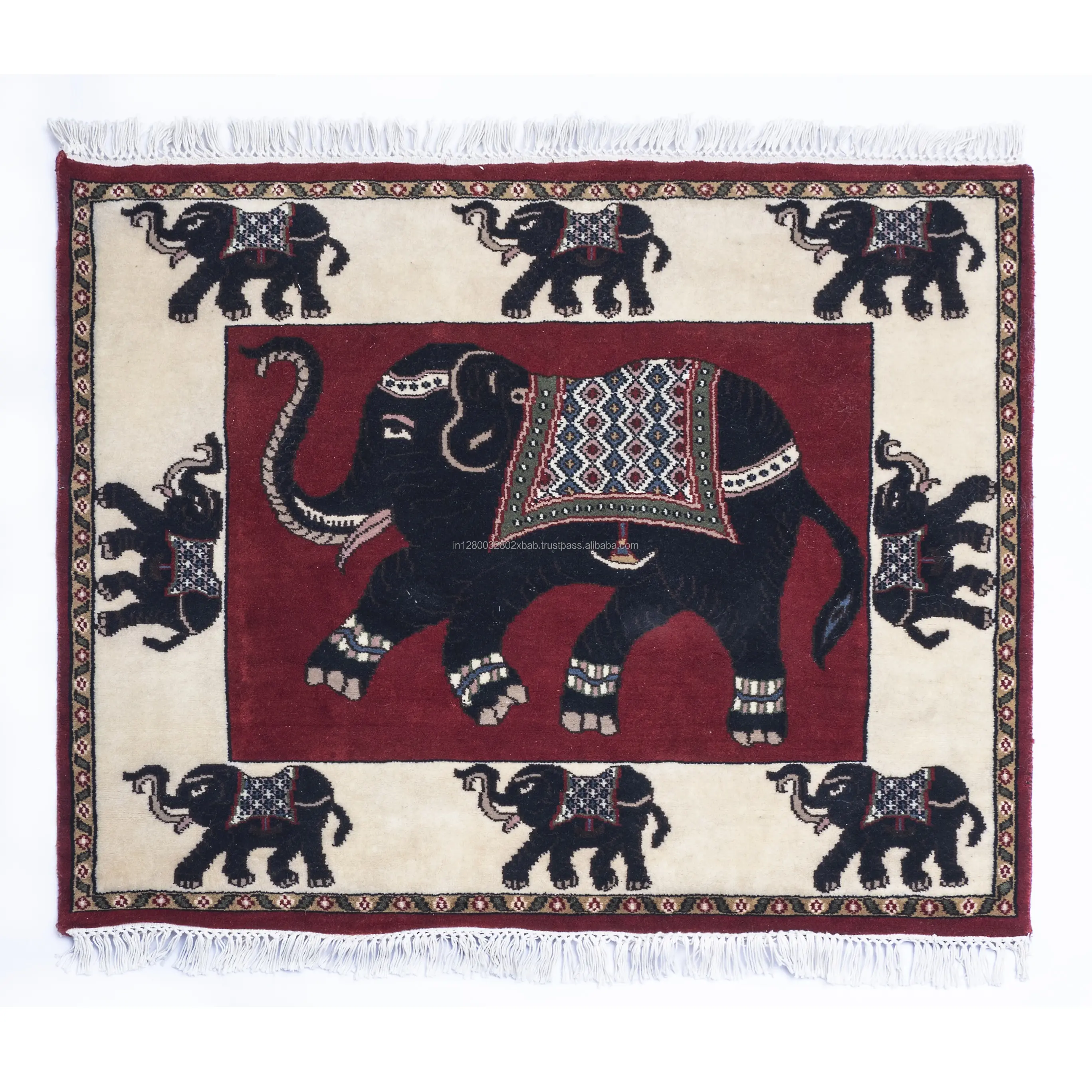 Tapetes de lã feitos à mão com desenho de elefante moderno de alta demanda do exportador e fabricante indiano bordados