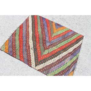 Tapis turc Kilim 3,37x4,1 pieds, vintage, patchwork, laine rouge, tapis écologique avec envers en latex - Product Image 4