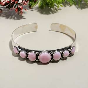 หอยสังข์อัญมณีสีชมพูธรรมชาติกำไลข้อมือสำหรับผู้หญิง925สีเงินสเตอลิงเครื่องประดับงานแต่งงานเจ้าสาวสีเงินเม็กซิกัน Navajo - Product Image 3