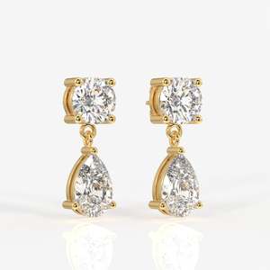 Round and Pear Cut Lab Grown <b>Diamond</b> <b>Dangle</b> <b>Earrings</b> 9k Gold <b>Dangle</b> <b>Diamond</b> <b>Earrings</b> - Product Image 3