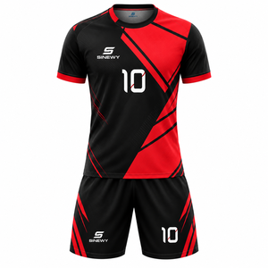 Conjunto de Camiseta de Fútbol Personalizada SINEWY, Diseño Geométrico Negro y Azul, Absorbe la Humedad, Manga Corta, Unisex, Adulto, Todas las Temporadas - Product Image 3