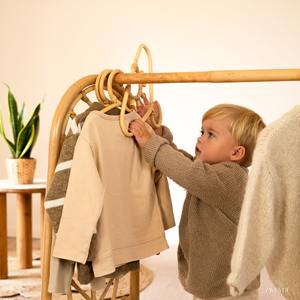 Natural rattan wooden kids clothes rack coat scarf <b>garment</b> hanger <b>rails</b> natural baby clothing racks - Product Image 4