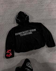 Custom Heavyweight Cotton Embroidered <b>Patches</b> Hoodie Sets Custom Oversized Vintage Wash Hoodie and Sweatpants for Men - Product Image 6