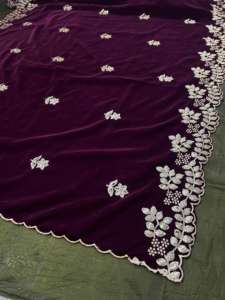 Best Quality Royal Luxury Scarves <b>Sequins</b> Embroidery Velvet <b>Shawls</b> Winter Season Fashion Women India Wholesale manufacturer - Product Image 2