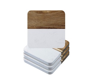 Marble Coasters Set of 6 Handcrafted Natural <b>Wood</b> And Marble Mango coaster Made In India - Product Image 2
