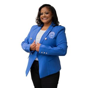 Zeta Royal Blue Blazer de doble botonadura con botones dorados para negocios de hermandad elegante o ropa formal - Product Image 2