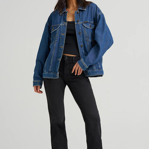 Chaquetas cortas de mezclilla lavadas Vintage de alta calidad para mujer, recortadas, holgadas, de manga larga, cierre de botón, algodón personalizado, Otoño Invierno - Product Image 3