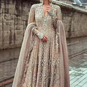 Elegante colección de bodas 2024 seda bordada nupcial ANARKALI LEHENGA & DUPATTA cuentas de cristal adornadas Dabka Work - Product Image 1