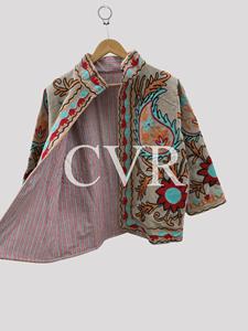 Abrigo Bohemio Bordado con Flores, Cuello Mandarín, Manga Larga, Talla Grande, Ropa Exterior Informal para Mujer, Estilo Otoñal - Product Image 3