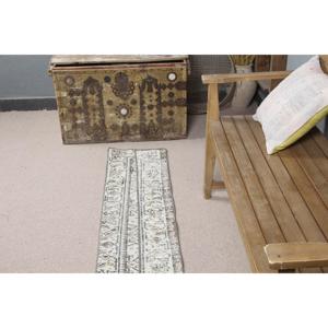 Vintage Turkish <b>Runner</b> <b>Rug</b> 1.2x7.5 ft, White Check <b>Rug</b> Wool - Product Image 4