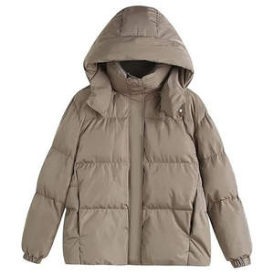 Veste bomber courte matelassée imperméable et coupe-vent pour femme, col montant, détail boutonné, respirante, en nylon et laine pour l'hiver - Product Image 1