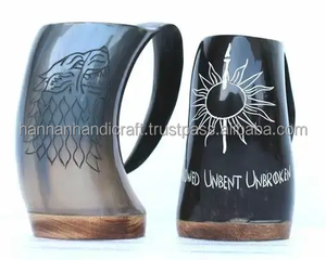 Tasses en corne de Viking sculptées à la main véritable corne d'animal tasse de corne à boire nautique écologique polie - Product Image 2