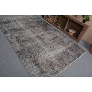 Tapis turc vintage moderne de 5.7x9 pieds, gris, tapis en laine tissée à plat, décor de salon avec support en latex - Product Image 4