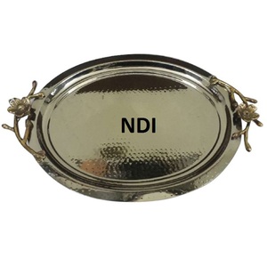 Bandeja de Metal para servidor de alimentos de alta calidad, estilo moderno, acabado brillante, bandeja para servir, diseño martillado, bandeja decorativa para servir - Product Image 1