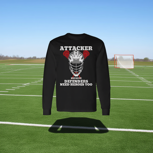T-shirt à manches longues pour homme Attacker Lacrosse Player Parce que les défenseurs ont aussi besoin de héros - Product Image 3