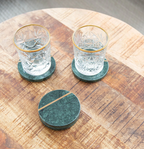 Sous-verres ronds en marbre blanc de qualité supérieure, faits à la main, avec motifs classiques en laiton, approvisionnement mondial - Product Image 3