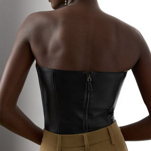 Hot Sale Gwyneth Inspired Lambskin Leather Bustier Top Women's Luxury Nappa <b>Corset</b> Style Waist Cinchers Custom Logo Tailored Fit - Product Image 2