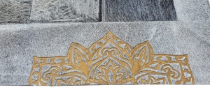 Custom <b>Grey</b> Hair On Cowhide <b>Rug</b> with Laser Engraving Handmade Real Leather Fur Carpet <b>For</b> Home & Office Decor - Product Image 4