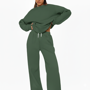 Ensemble de survêtement décontracté pour femmes, deux pièces, tenue d'automne, coupe ample, style jogging, streetwear, uni, respirant, pour un port quotidien confortable - Product Image 1
