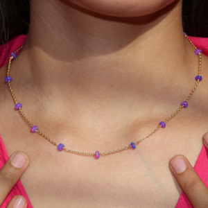 GOODSTONE Women's 925 Sterling Silver Fine Beaded <b>Necklace</b> Gold Plated Lavender Opal 16 <b>Birthstone</b> Jewelry for Weddings Gifts - Product Image 2